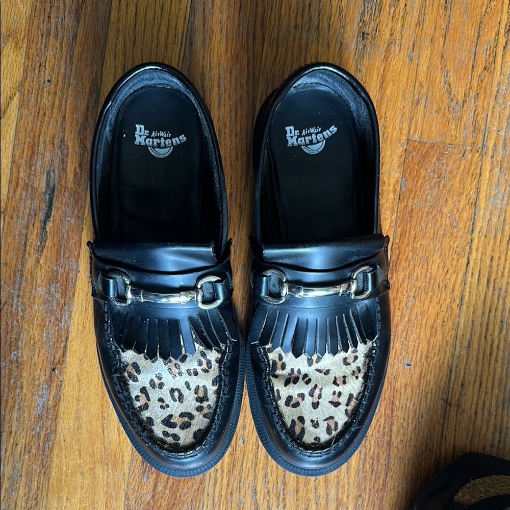 Dr. Martens Black Loafers with Animal Print